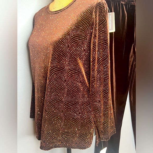 NWT Vintage Two Piece Brown Long Sleeve Top and Pants with Elastic Waist - Picture 3 of 11